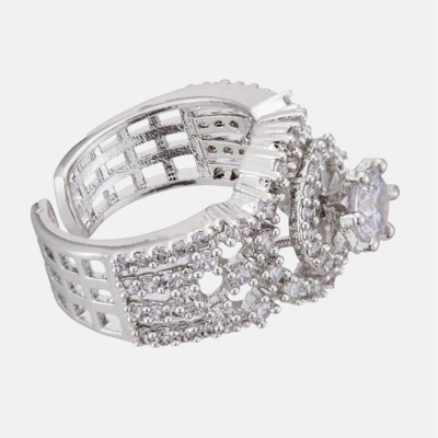 Silver-Plated Cubic Zirconia Stones Studded Finger Ring