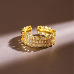 Gold Plated Baguette & Cubic Zirconia Studded Adjustable Openable Ring
